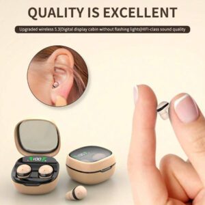 Écouteurs intra-auriculaires sans fil compacts avec contrôle tactile, mini-casque sans fil, son stéréo haute-fidélité, boîtier de charge LED, microphone intégré, convient pour le sport, le travail, les voyages, le sommeil