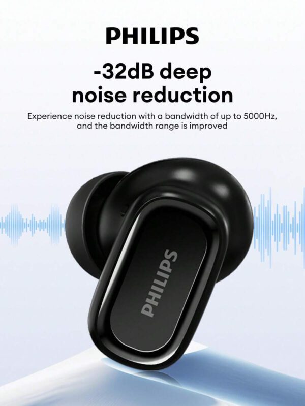 PHILIPS Casque Bluetooth PHILIPS TAT2569, semi-intra-auriculaire, antibruits ANC, audio stéréo HIFI de haute qualité, mode transparent, appel HD, annulation du bruit IA avec micro, longue durée de batterie, convient pour smartphones, ordinateurs portables, sports et jeux – Image 5
