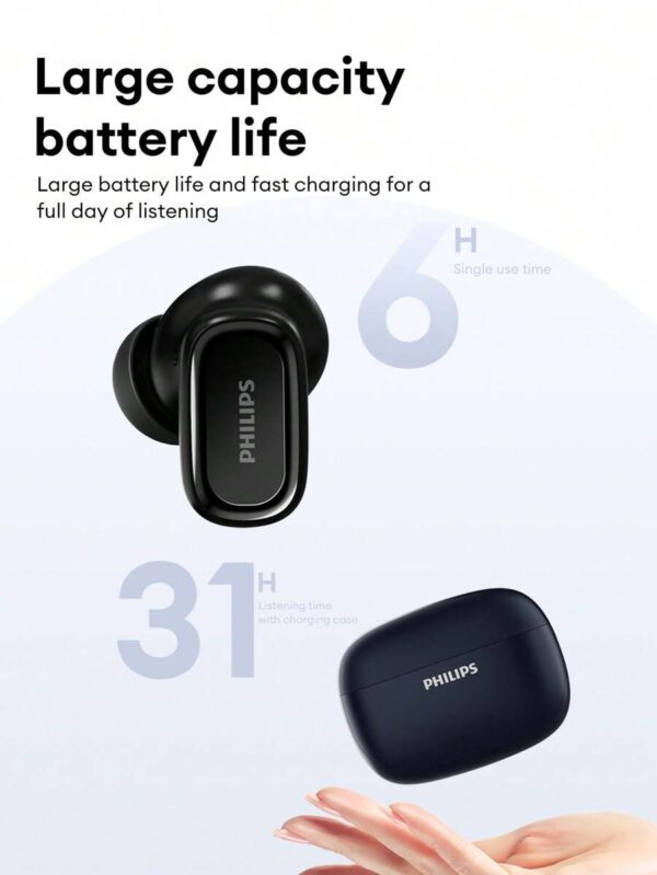PHILIPS Casque Bluetooth PHILIPS TAT2569, semi-intra-auriculaire, antibruits ANC, audio stéréo HIFI de haute qualité, mode transparent, appel HD, annulation du bruit IA avec micro, longue durée de batterie, convient pour smartphones, ordinateurs portables, sports et jeux – Image 9