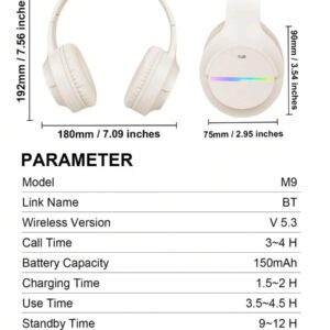 Casque sans fil antibruit, sur-oreille, design rétractable et pliable, convient pour smartphone, cadeau pour le Nouvel An et la Saint-Valentin, USB-C, stéréo Hi-Fi avec basses, appels mains libres clairs