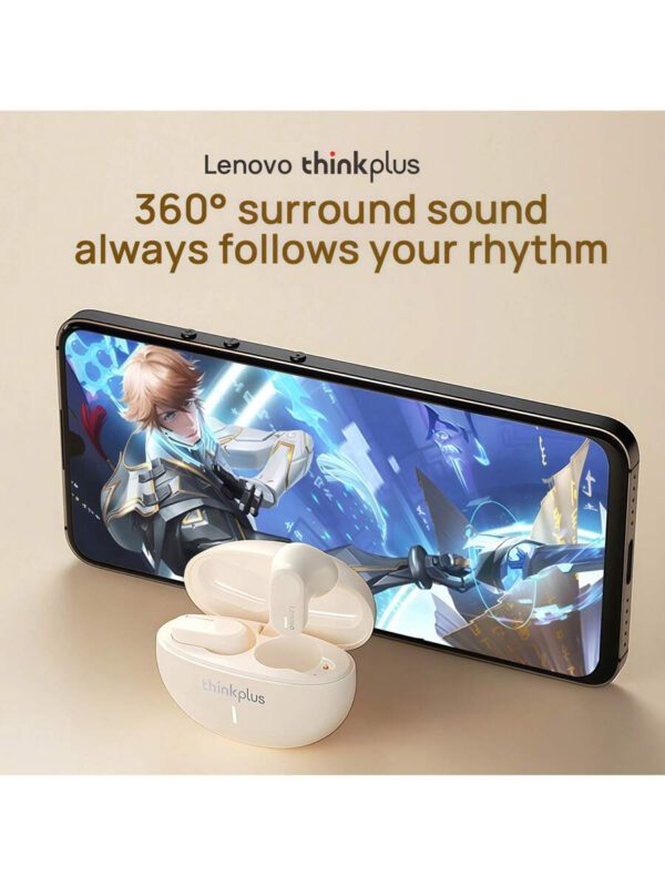 Lenovo Casque Bluetooth Pro Esports LP19, Bluetooth 5.3 Commutation instantanée entre 4 appareils, Latence ultra-faible de 40 ms, Résistant à la transpiration IPX4, Gestes tactiles personnalisables, Charge rapide Type-C, Blanc – Image 6