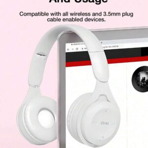 Casque d'écoute sans fil supra-auriculaire, sans fil et filaire, modes TF multiples, ajustement confortable avec microphone, casque stéréo HiFi pliable et léger, graves profonds pour la maison, le bureau, le téléphone portable et l'ordinateur