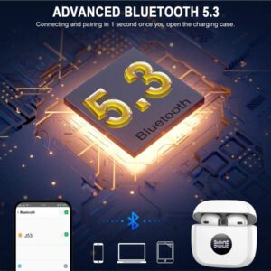 Écouteurs sans fil, écouteurs Bluetooth 5.3 avec affichage de puissance LED, casque stéréo basse, écouteurs intra-auriculaires avec réduction de bruit et microphone, 40h de lecture, étui de transport mini étanche IP7 pour activités sportives, pour Android, iOS, Apple iPhone, iPad, ordinateurs portables, cadeaux pour la famille, les amis, les enfants, Halloween, automne
