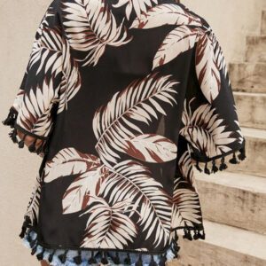 Swim Vcay Kimono d'été à imprimé tropical de plage avec garniture à franges