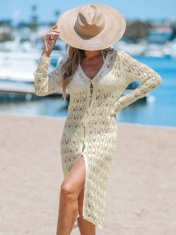 Swim Lushoire Kimono femme à manches longues transparent, à boucle frontale, de couleur unie, pour l'été – Image 5