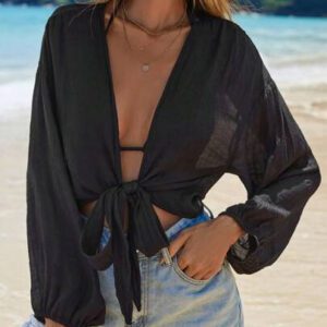 Swim Vcay Kimono unicolore manches bishop à nœud