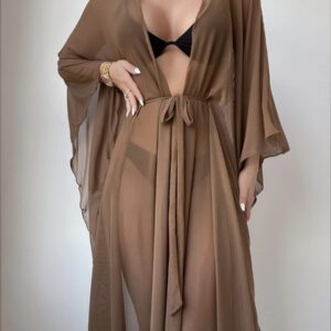 SHEIN Swim Kimono à ourlet ondulé ceinturé sans bikini
