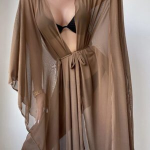 SHEIN Swim Kimono à ourlet ondulé ceinturé sans bikini