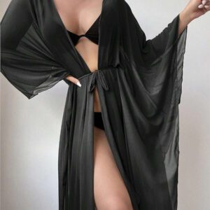 SHEIN Swim Kimono à ourlet ondulé ceinturé sans bikini