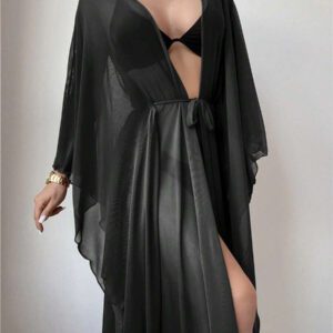 SHEIN Swim Kimono à ourlet ondulé ceinturé sans bikini