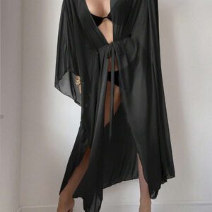 SHEIN Swim Kimono à ourlet ondulé ceinturé sans bikini