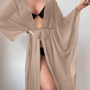 SHEIN Swim Kimono à ourlet ondulé ceinturé sans bikini