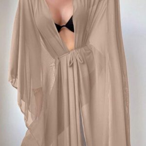 SHEIN Swim Kimono à ourlet ondulé ceinturé sans bikini