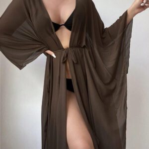 SHEIN Swim Kimono à ourlet ondulé ceinturé sans bikini