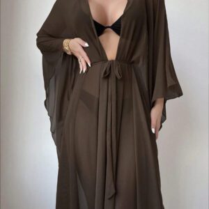 SHEIN Swim Kimono à ourlet ondulé ceinturé sans bikini