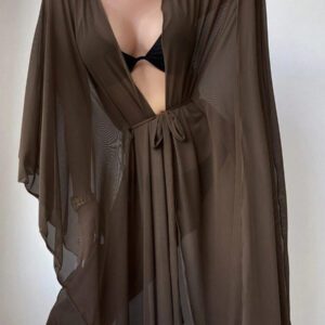 SHEIN Swim Kimono à ourlet ondulé ceinturé sans bikini