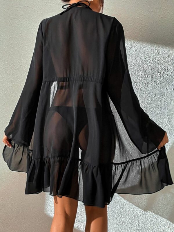 SHEIN Swim Kimono géométrique à volants à nœud – Image 3