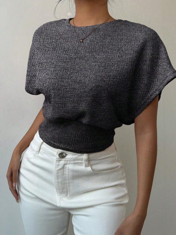Aloruh T-shirt décontracté simple et à manches courtes de couleur unie pour femmes – Image 43