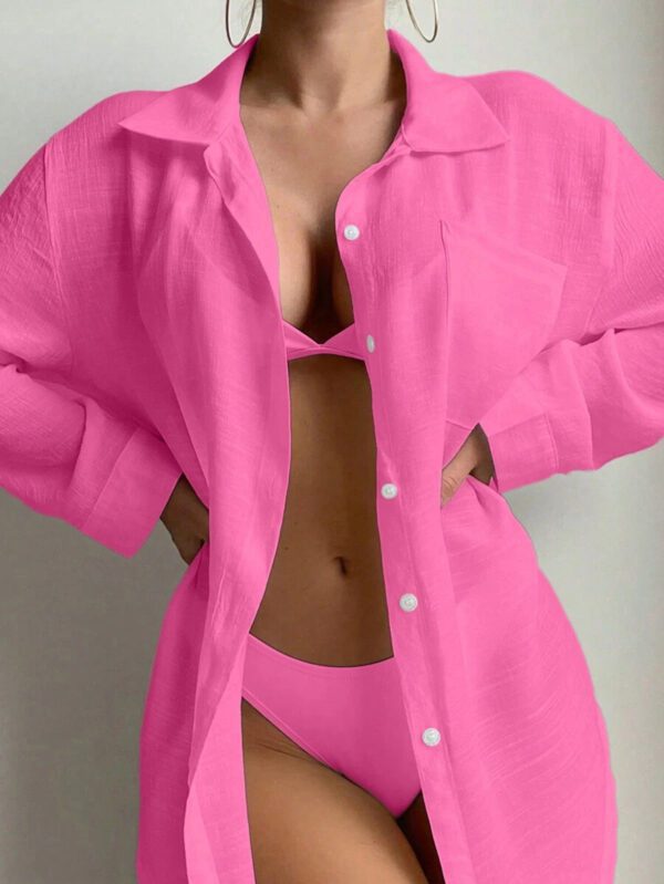SHEIN Swim Basics Cardigan Kimono À Épaules Tombantes Couleur Unie – Image 15