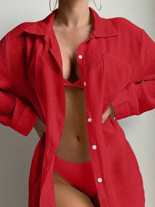 SHEIN Swim Basics Cardigan Kimono À Épaules Tombantes Couleur Unie – Image 43
