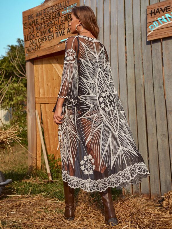 Chiquease Kimono en tulle long avec broderie – Image 3