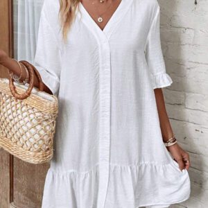 EMERY ROSE Kimono d'été avec manches à volants, ourlet à volants et boutons devant