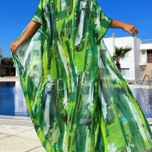SHEIN Swim Kimono Imprimé Coup De Pinceau Manches Chauve-Souris Ouvert