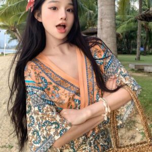 DAZY Kimono femme avec imprimé floral, ceinture auto-nouée à la taille et manches chauve-souris. Parfait pour l'été, les vacances à la plage, le style bohème et les croisières