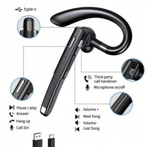 Écouteurs sans fil antibruit avec double microphone - Écouteurs mains libres pour ordinateur, mobile, camionneurs et bureaux à domicile - Batterie au lithium-polymère longue durée, prise USB-C et boîtier de charge sans fil inclus