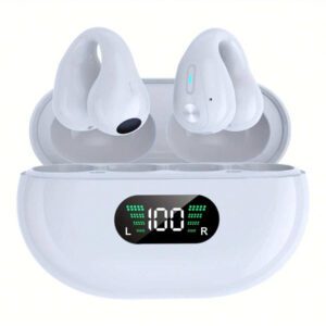 Écouteurs sans fil à clip d'oreille pour l'automne, écouteurs sans fil compatibles Bluetooth avec boîtier de chargement à affichage numérique, conception d'écouteurs à oreilles ouvertes pour le sport, la course, la salle de gym, le bureau, écouteurs sans fil 200mAh