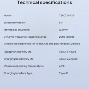JBL Écouteurs sans fil T280TWS X3 Conduit d'air semi-intra-auriculaire Port longue durée sans douleur Réduction intelligente du bruit ambiant Appel HD 28 heures d'autonomie de la batterie à charge flash IPX4 étanche et résistant à la transpiration Partenaire audio compatible multi-scènes pour le fitness au bureau