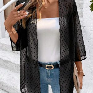 SHEIN Clasi Femmes Élégant Kimono Déboutonné Ample, Noir, Décontracté Pour Vacances D'été Bohème Aéroport Été, Concert Campagnard, Vacances, Femme, Festival