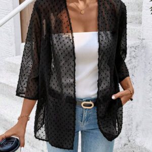 SHEIN Clasi Femmes Élégant Kimono Déboutonné Ample, Noir, Décontracté Pour Vacances D'été Bohème Aéroport Été, Concert Campagnard, Vacances, Femme, Festival