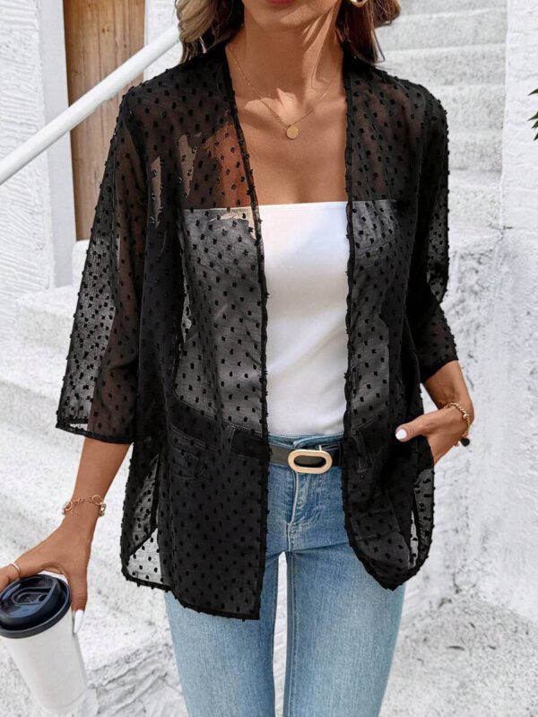 SHEIN Clasi Femmes Élégant Kimono Déboutonné Ample, Noir, Décontracté Pour Vacances D'été Bohème Aéroport Été, Concert Campagnard, Vacances, Femme, Festival – Image 4
