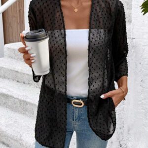 SHEIN Clasi Femmes Élégant Kimono Déboutonné Ample, Noir, Décontracté Pour Vacances D'été Bohème Aéroport Été, Concert Campagnard, Vacances, Femme, Festival