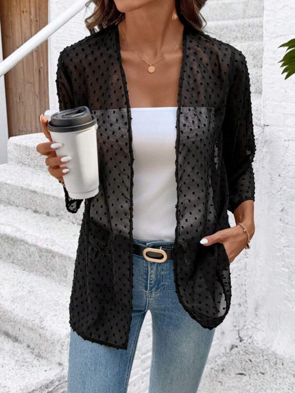 SHEIN Clasi Femmes Élégant Kimono Déboutonné Ample, Noir, Décontracté Pour Vacances D'été Bohème Aéroport Été, Concert Campagnard, Vacances, Femme, Festival – Image 6
