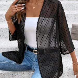 SHEIN Clasi Femmes Élégant Kimono Déboutonné Ample, Noir, Décontracté Pour Vacances D'été Bohème Aéroport Été, Concert Campagnard, Vacances, Femme, Festival