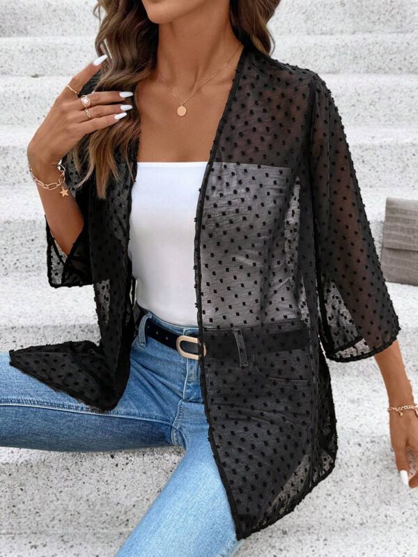 SHEIN Clasi Femmes Élégant Kimono Déboutonné Ample, Noir, Décontracté Pour Vacances D'été Bohème Aéroport Été, Concert Campagnard, Vacances, Femme, Festival – Image 7
