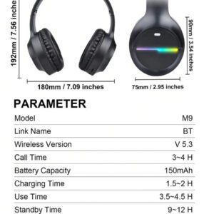 Casque sans fil antibruit, sur-oreille, design rétractable et pliable, convient pour smartphone, cadeau pour le Nouvel An et la Saint-Valentin, USB-C, stéréo Hi-Fi avec basses, appels mains libres clairs