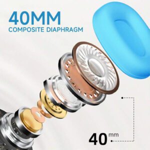 Casque sans fil antibruit, sur-oreille, design rétractable et pliable, convient pour smartphone, cadeau pour le Nouvel An et la Saint-Valentin, USB-C, stéréo Hi-Fi avec basses, appels mains libres clairs