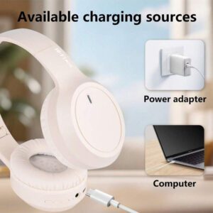 Casque sans fil antibruit, sur-oreille, design rétractable et pliable, convient pour smartphone, cadeau pour le Nouvel An et la Saint-Valentin, USB-C, stéréo Hi-Fi avec basses, appels mains libres clairs