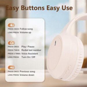 Casque sans fil antibruit, sur-oreille, design rétractable et pliable, convient pour smartphone, cadeau pour le Nouvel An et la Saint-Valentin, USB-C, stéréo Hi-Fi avec basses, appels mains libres clairs