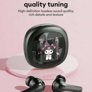 Sanrio Écouteurs Bluetooth SAANRIO KUROMI BL51, intra-auriculaires, son stéréo surround HIFI de haute qualité, microphone HD 5,3, réduction intelligente du bruit, musique et jeux, faible latence, longue durée de vie de la batterie, port confortable avec réduction passive du bruit, écouteurs sans fil