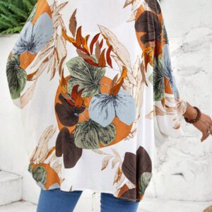 EMERY ROSE Kimono couvre-plage décontracté avec imprimé végétal, style campagnard d'été