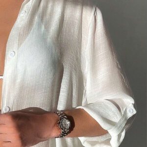 SHEIN Swim Chemise décontractée d'été en fibre de bambou avec boutons, minimaliste et à la mode pour une utilisation quotidienne