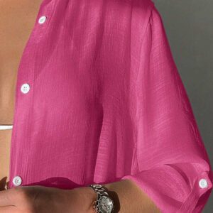SHEIN Swim Chemise décontractée d'été en fibre de bambou avec boutons, minimaliste et à la mode pour une utilisation quotidienne