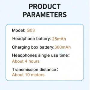 Écouteurs sans fil semi-intra-auriculaires G03, version 5.3, résistants à la transpiration et imperméables pour le sport, faible latence sans fil pour jeux et musique, avec longue durée de vie de la batterie
