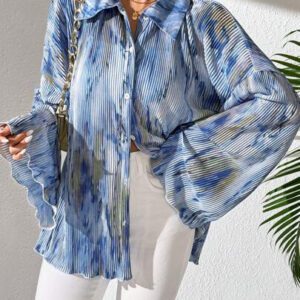 SHEIN LUNE Blouse à manches évasées avec imprimé floral aléatoire pour femme, chemise pour femme au printemps et en automne, hauts à manches longues