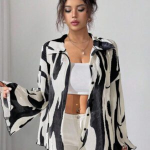 SHEIN LUNE Blouse à manches évasées avec imprimé floral aléatoire pour femme, chemise pour femme au printemps et en automne, hauts à manches longues