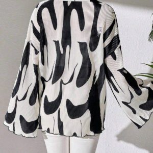 SHEIN LUNE Blouse à manches évasées avec imprimé floral aléatoire pour femme, chemise pour femme au printemps et en automne, hauts à manches longues